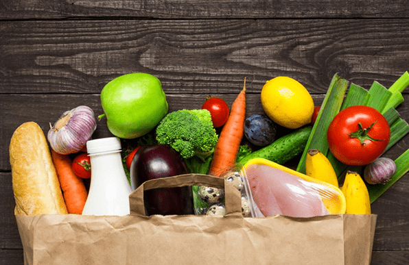 all kinds of fresh foods on a table